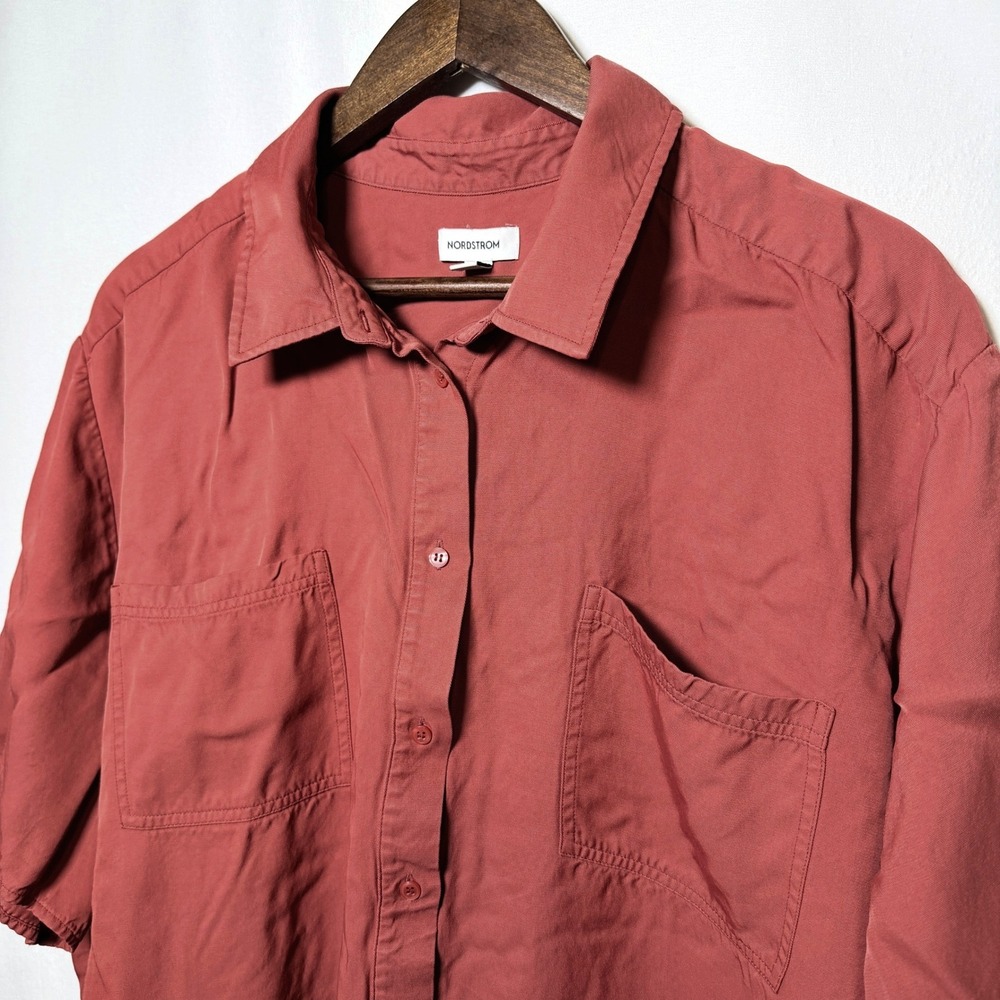 Nordstrom Womens 3X Orange Rust Red Viscose Short Sleeve Button Down Shirt